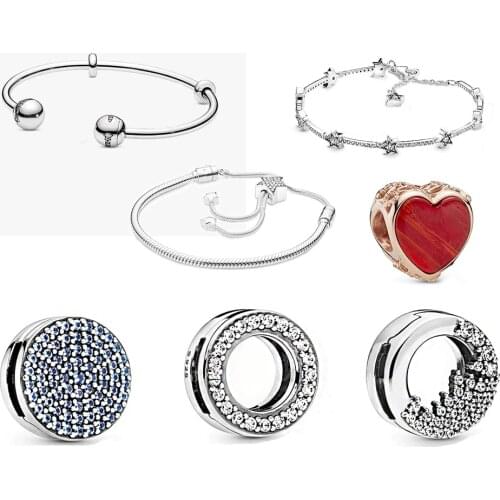 CHAMSS Autumn And Winter Series Reflexions Round Clip Blue Icicle Diy Sky Stars Bracelet Original Ladies Jewelry Gift