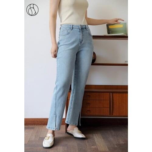 DUSHU Office Lady Women Jeans High Waist Small Slits Straight-leg Jeans 2021 Autumn Newly Pants Denim Jeans Jeand