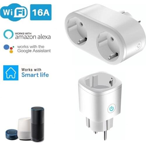 Electrical Plugs Wifi Smart Plug EU Dual Socket Smart Home Support Alexa and Google Home Voice Control, Tuya and Smart Life APP