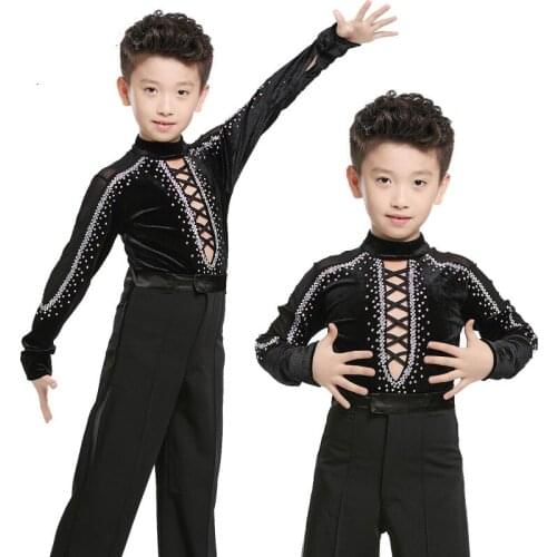 1 piece boys Latin Dance shirt Ballroom Dance performance shirt Sequins Spandex Boys mesh top high quality