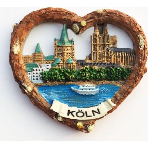 Germany Cologne Creative Tourism Commemorative Decoration Crafts River View Hand-painted Heart-shaped Magnetic Fridge Magnet