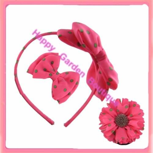 Hot sale !New 6sets Fluorescents ploka dots hair bow hair accessory set
