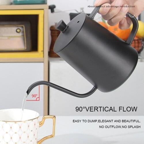 Drip Kettle 350ml 600ml Coffee Tea Pot Non-stick Coating Food Grade Stainless Steel Gooseneck Drip Kettle Swan Neck Thin Mouth