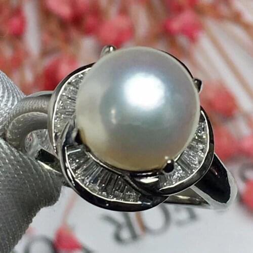 Real Pt900 100% Nature diamonds and Japan Origin Akoya Pearl 9.3mm Females' Fine Rings for Women Fine Jewelry