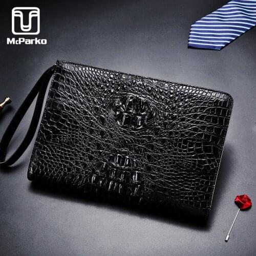McParko Luxury Clutch Wallet for Men Handy Bag Crocodile Genuine Leather Envelope Clutch Bag Men Fashion New Day Clutches Black