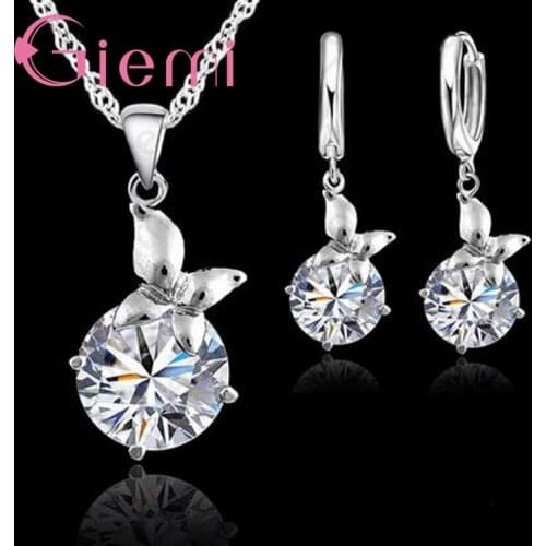 Fashion Austrian Crystal Jewelry Sets Women Genuine 925 Sterling Silver Pendant Necklace Earring Sets For Wedding Engagement