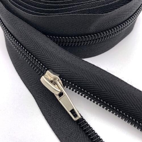 5# 10 meters Zipper by the Yard with 20pcs Sliver Auto-lock Sliders Pull For DIY Sewing Garment,Clothes,Jackets Accessories