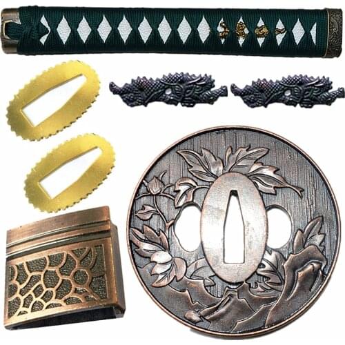 A Set of Sword Handle/Alloy Guard For Katana/Wakizashi/Tanto Tsuba+Menuki+Fuchi+Kashira+Habaki+Seppa DIY Fittings