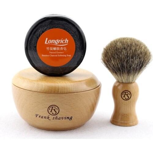FS-Beechwood Shaving set/Kit,Special Best badger hair Brush 20mm,#1 Beechwood shaving bowl w/Lid,#5 Soap,#S2016122+FREE SHIPPING