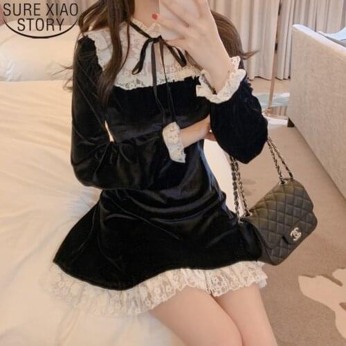 New Autumn Dress Girls Female Vintage Long Sleeve Women Dresses Robe Vestido velvet black Christmas Party Dress Evening 12261