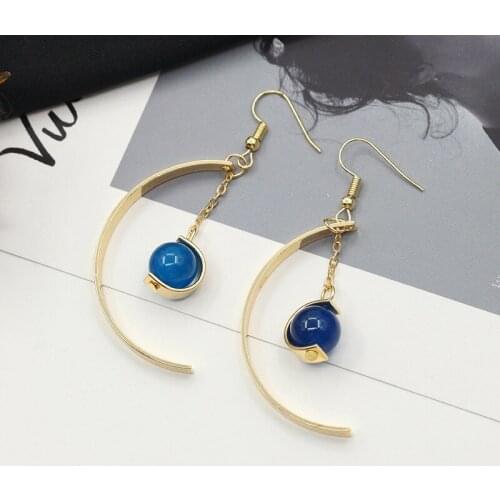 New Arrival Trendy Semicircular Blue Bead Alloy Earrings for Women Fashion Birthday Party Jewelry Gifts Oorbellen Drop Shipping