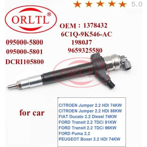 ORLTL New Diesel Common Rail Fuel Injector 095000-5800 5801 DCRI105800 6C1Q-9K546-AC For PEUGEOT Boxer 2.2 HDI 74KW FORD