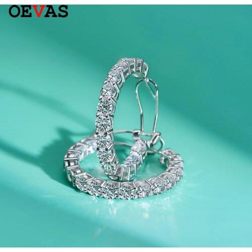 OEVAS Luxury 100% 925 Sterling Silver Created Moissanite Gemstone Hoop Earrings Wedding Engagement Fine Jewelry Gift Wholesale