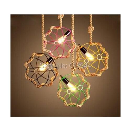 Retro American Village Hemp Rope Pendant Light Bar Cafe Single Head Restaurant Creative Individuality Vintage Pendant Lamp