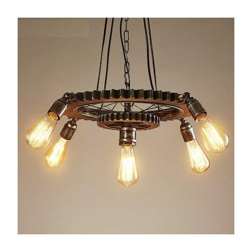 Loft Style Wood Gear Droplight Edison LED Pendant Light Fixtures Dining Room Hanging Lamp Decor Vintage Industrial Lighting