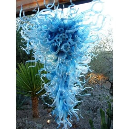 Superior Blue Glass Hotel Decoration Led Light Luxury Crystal Style Hand Blown Glass Modern Chandelier Lighting