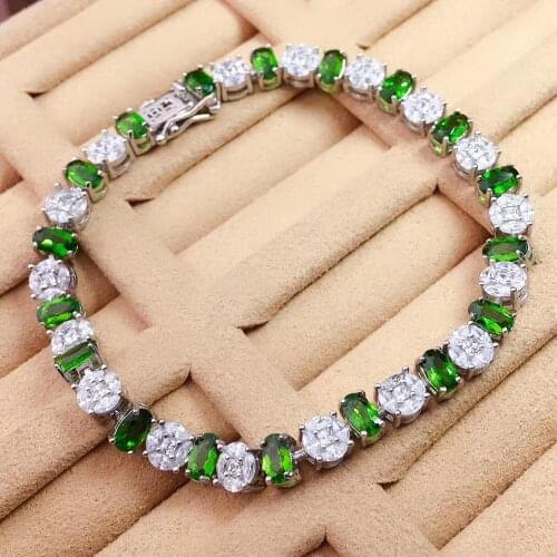 Luxurious big Round S925 silver natural green diopside gem bracelet natural gemstone bracelet women party gift fine jewelry
