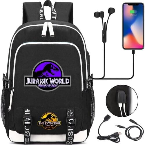 Fashion Adventure Dinosaur Jurassic Park World USB Boy Girl Book School bag Women Teenagers Men Laptop Backpack Packsack