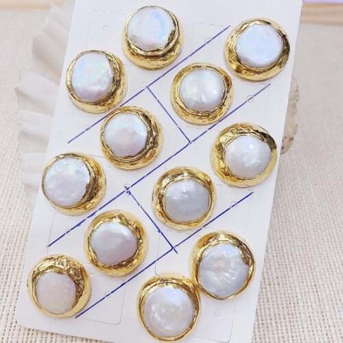 2019 New Design Round Pearl Stud Earrings, Nature Freshwater Pearl Stud Earring 20mm，24 carat gold Earring