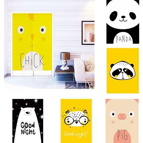 Cute Fabric Animal Cartoon Linen Bedroom Door Curtain Geomantic Partition Curtain Kitchen Blackout Curtain Home Decoration