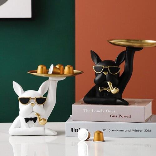 Nordic method bulldog tray put key storage resin ornaments dog sculpture entrance porch living room home fruit tray decorations