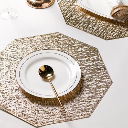 Nordic PVC Geometric Gold Silver Hollow Placemat Cup Mat Home Decoration Table Mats Kitchen Tool For Dining Table Bowl Plate
