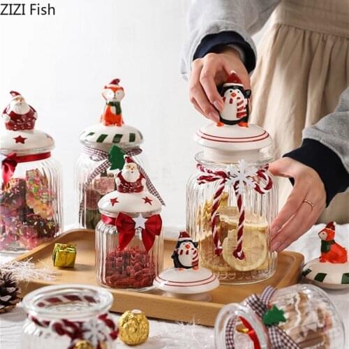 Food Grade Glass Sealed Jar Christmas Candy Jar Creativity Household Kitchen Whole Grains Tank Storage Tank Christmas Present
