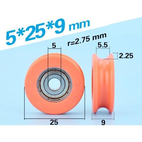 SWMAKER 5*25*9mm POM, lifting wheel guide pulley, U groove bearing pulley, furniture shift door roller orange color