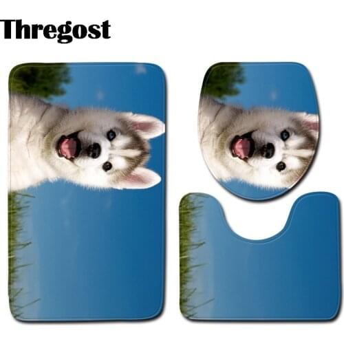 Thregost Microfiber Anti Slip Mat for Bathroom Animal Printed Bath Floor Rug Set 3 pcs Flannel Carpet for Bathroom and Toilet