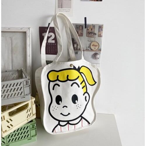 Three-dimensional Canvas Womens Bag Cute Little Girl Cartoon Shoulder Bag College Style Casual Buckle Handbags for Women 2021