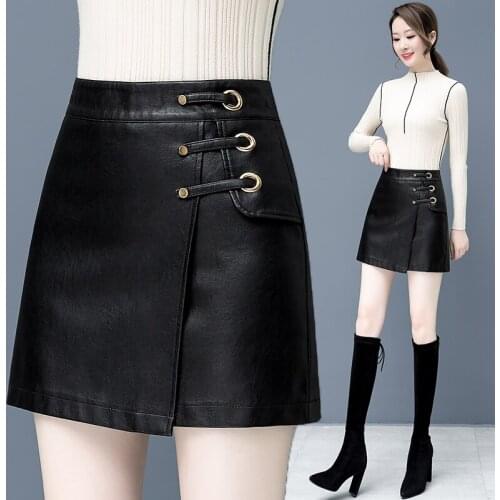 2020 autumn and winter new temperament short skirt fashion pu small leather skirt womens skirt