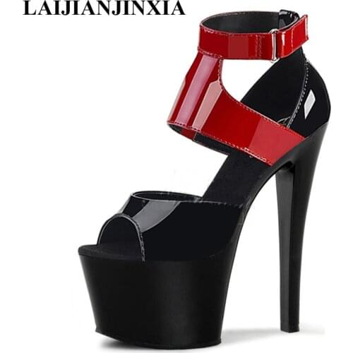 LAIJIANJINXIA New 17 Cm Peep toe High Heels Sandal Stripper Heels Strip Pole Dance Shoes Sexy Party Models Stage Show Sandals