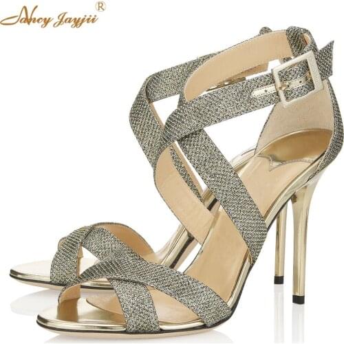 Womens Summer Open Toe Cross Strap Sandals Open Toe Buckle Large Size Gold Black Pumps Handmade For Wedding Party Dress Shoes