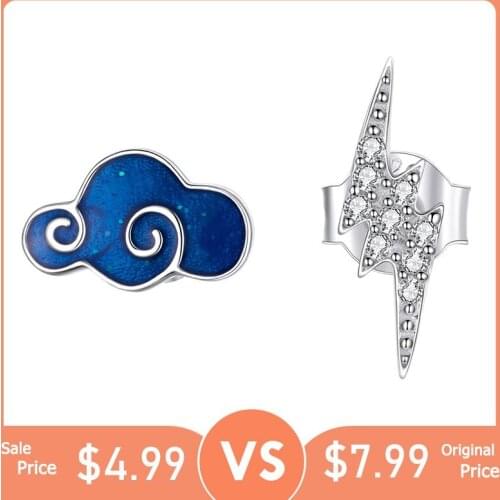 BISAER Hot Sale 925 Sterling Silver Luminous Cloud&Lightning Stud Earrings for Women Small Women Jewelry Brincos EFE429