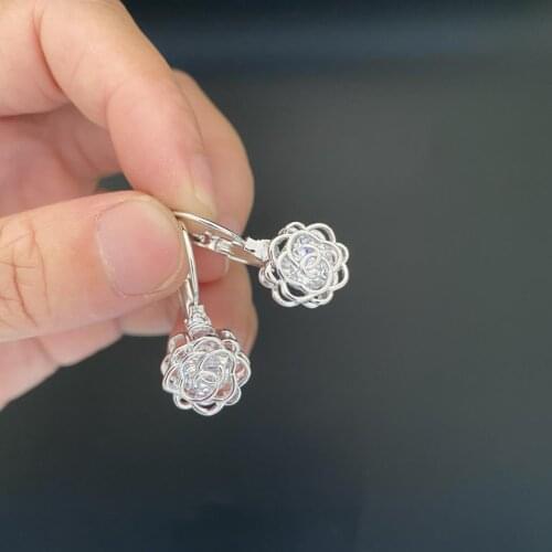 SALE 50% Off Flower Earring Flower Stone Inside Women Boho Jewelry Rose Gold Silver Color Birthday Gift Stud Earrings For Women