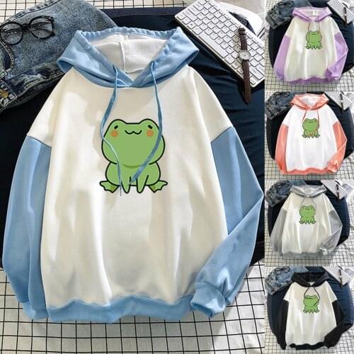 Womens Cute Fashion Sweatshirt New Stitching Casual Plus Velvet Long-sleeve Hooded Sweatshirt Top High Quality Warm Sweatshirts
