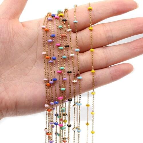 1Meter Stainless Steel Chain Multiple Color Enamel Beads for Trend Jewelry Making Bracelet Necklace Anklet Supplies for Women