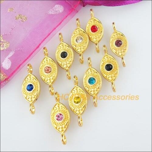 20Pcs Gold Color Retro Flower Eyes Mixed Crystal Charms Connectors 8.5x23.5mm