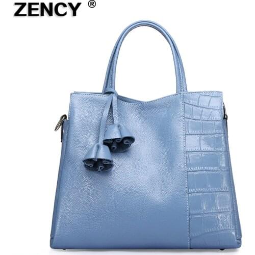 2020 Famous Zency Brand Genuine Cow Leather Flower Tassles Stone Pattern Bags Real Cowhide Womens Handbags Tote Messenger Bag