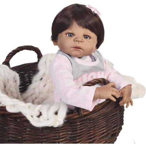 22" Ethnic doll black Silicone reborn doll baby girl doll reborn for children best gift bebe alive bonecas reborn de silicone