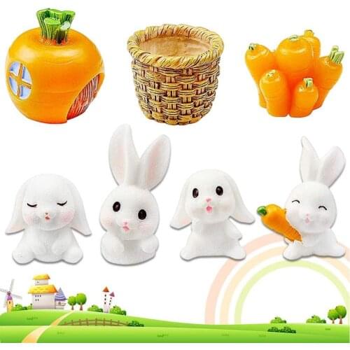 7 Pcs Miniature Garden Ornaments Easter Bunny Decoration Spring Decoration for Home Garden Yard Office Decoration