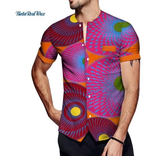 Africa Bazin Riche Men Shirt Cotton Custom Dashiki African Print Patchwork Tee Shirts Traditional African Style Clothing WYN1144