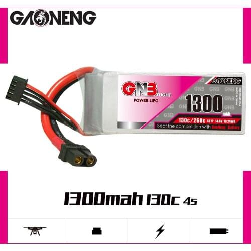Gaoneng GNB 1300mAh 4S1P 14.8V 130C/260C Lipo Battery with XT60 Plug for 250 size 3D FPV Racing Drone Quadcopter RC hobby Parts