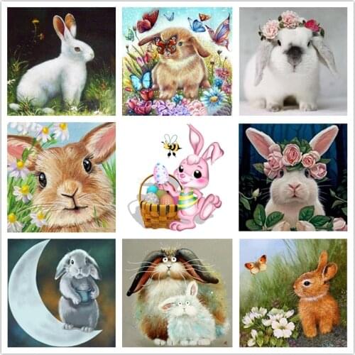 5D DIY Diamond Embroidery Animals Bunny Diamond Mosaic Rabbit Home Decor Diamond Painting Cross Stitch Rhinestones Picture Art
