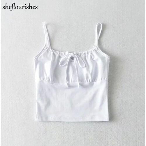 White crop top women summer corset tops sexy sleeveless spaghetti strap top backless drawstring tops knit korean cami top slim