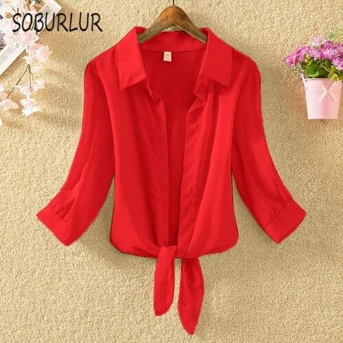 SOBURLUR Womens Blouses White Shirts Crop tops Woman Clothing Bow Casual Loose 2021 Summer New Harajuku Short sleeve Blousas