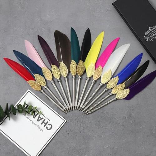 Creat Feather Ballpoint Pen Birthday Gift Student Stationery Retro Signature Pen School Office Writing Supplies with Box