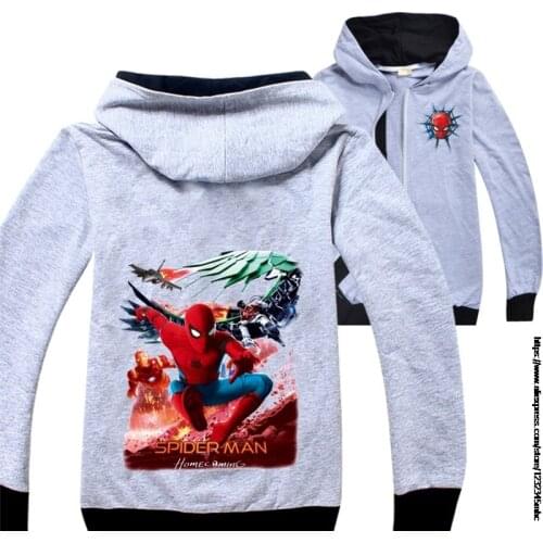 Autumn Cartoon SpiderMan Childrens Jacket Cartoon Print Cotton Hooded Long-Sleeved Zipper Cardigan Big Boys And Girls Jacket