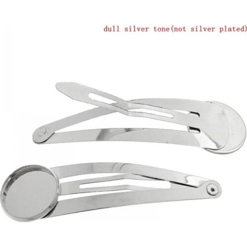 DoreenBeads Kids Hair Clips Silver Color Cabochon Setting(Fit 16mm Dia)6cm x 1.8cm,20PCs