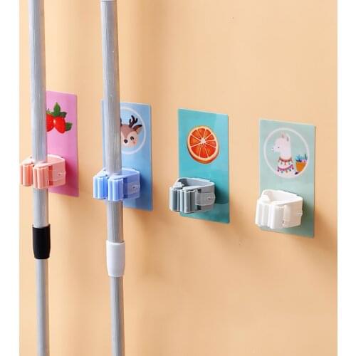 Hot cartoon Mop Rack Seamless Stickers in 4 designs Kitchen Bathroom mop holder useful home tool for saving space